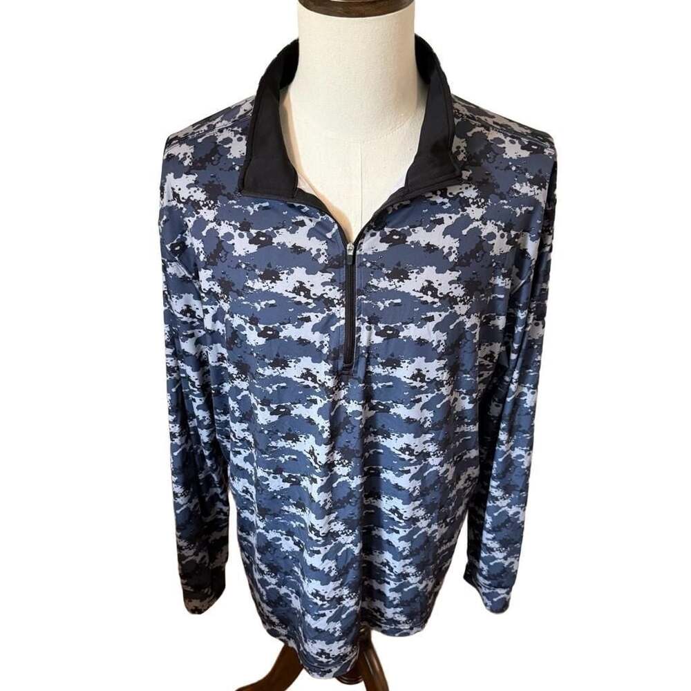 Straight Down Men's Quarter-Zip Pullover Performance Shirt Blue Camo XL